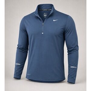 Nike Mens M Element Dri Fit Quarter Zip Pullover Blue Running Thumbhole Shirt